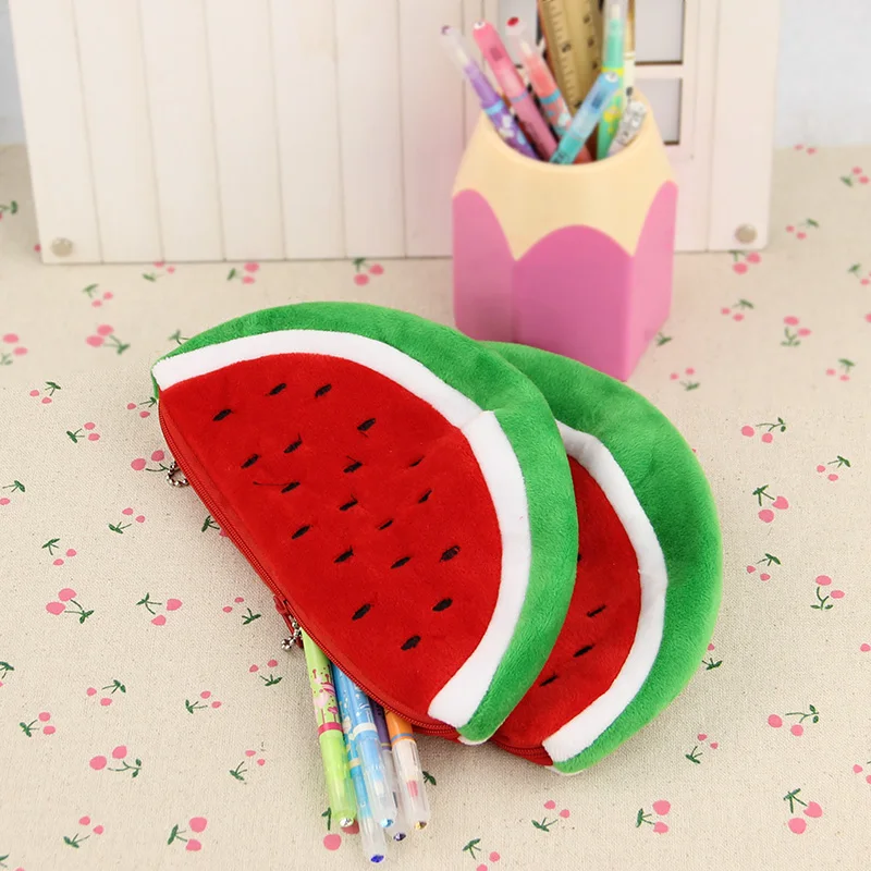 

1PC Plush Watermelon Pencil Bag Creative Novelty Cute Large Capacity Stationery Storage Bags School Supplies