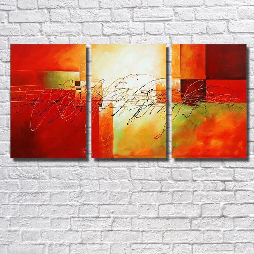 

100% of The Hand Paitned Free Shipping Abstract 3Piece of Red and Yellow Abstract Canvas Art Wall Pictures For Living Room Art