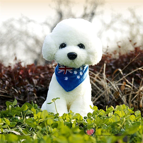 Life like teddy poodle dogs plush toys 30cm - Australian Flag Triangular Scarf White
