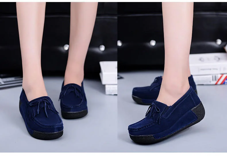 Spring Women Flats Shoes Platform Sneakers Shoes Leather Suede Fringe Loafers Slip On Flats Heel Creepers Ladies Shoes Moccasins