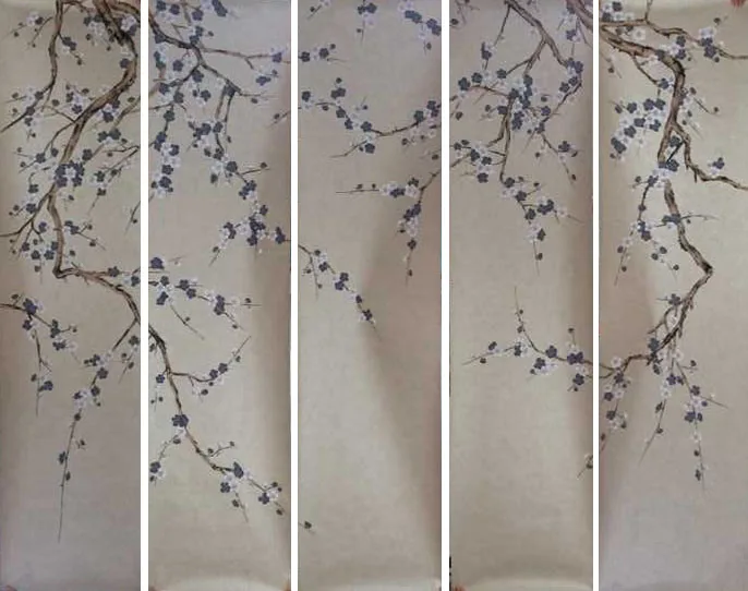 

Hot sales Classic Hand-painted non-woven silk wallpaper painting plum blossom wallcovering many arts and background optional