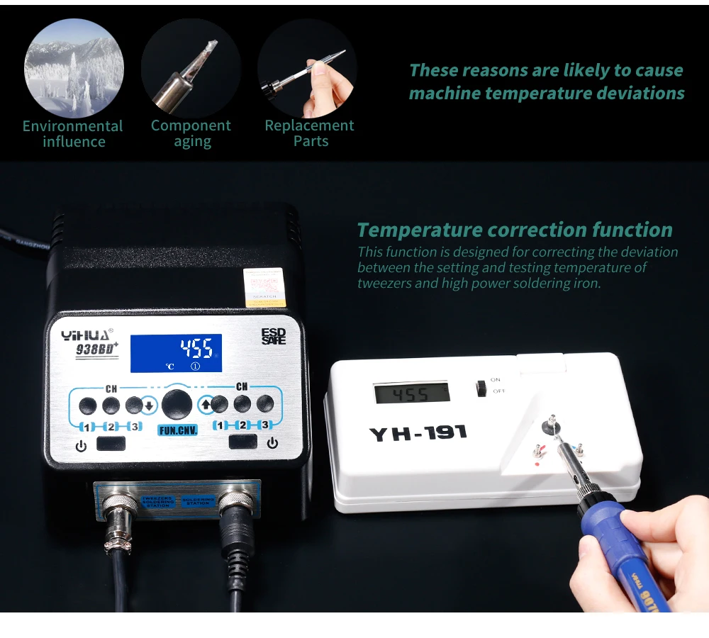 YIHUA 938BD + SMD паяльный Пинцет наладочная и ремонтная станция электрическое отопление плоскогубцы постоянное нагревание температуры паяльная