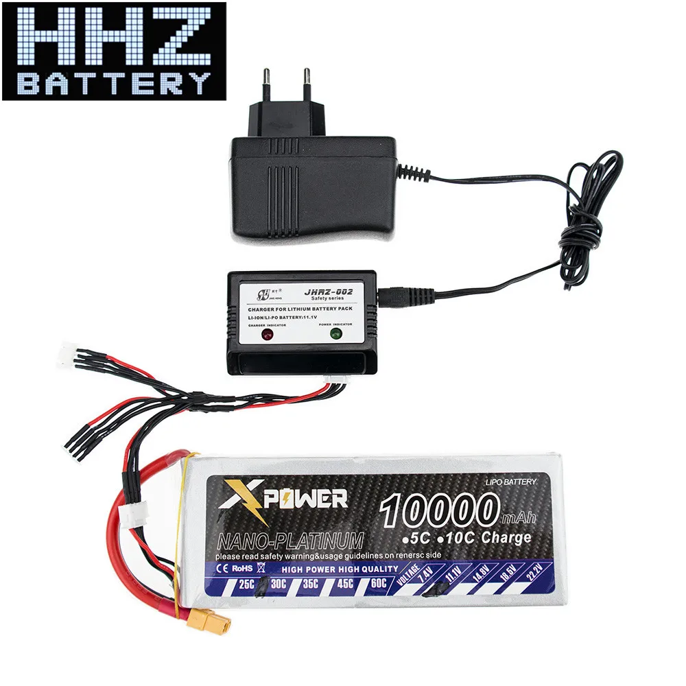 

RC Drone Batteria 11.1V Lipo 10000mAh 3s 30C XT60 T EC5 Plug With Smart Charger 3 in1 Cable Set For RC Airplane Drone Qctocopter