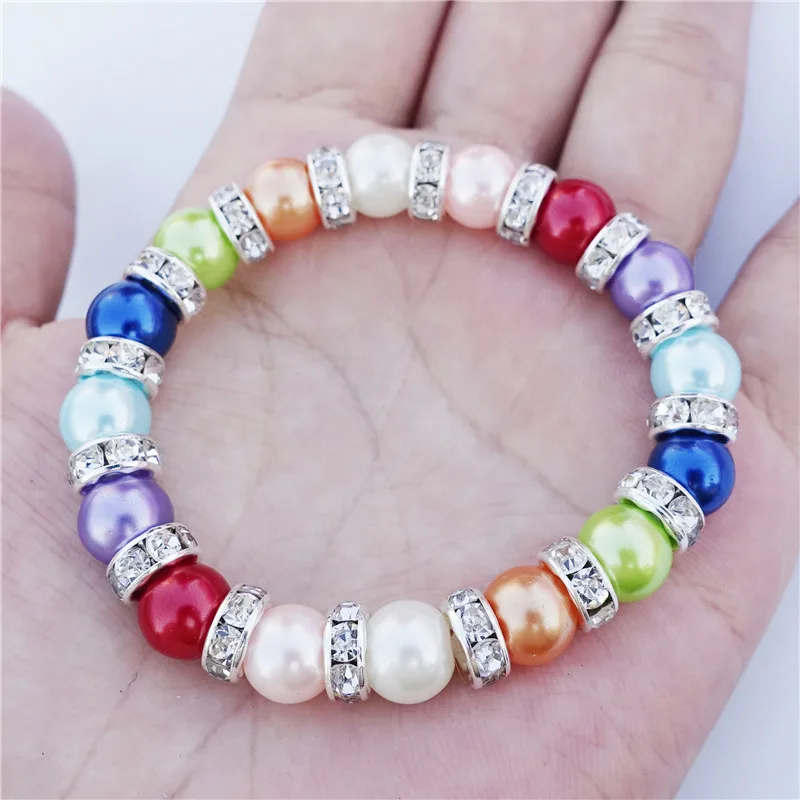 Toddler Girls Teen Rainbow Bracelet Colorful Pearls Handmade Stretchy
