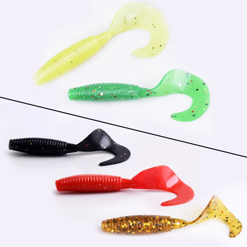 

Fishing Lure 10pcs/lot 1.84g 6cm 5 Color Curly Tail Grub Soft Worm Lure Artificial Plastic Fake baits Fiy Fishing Tackle Pesca