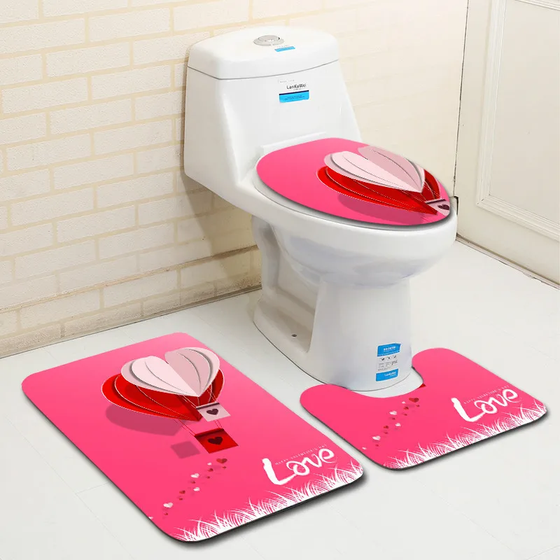 The 3 sets bathroom carpet mat and Toilet seat cover Valentine's Day 50
