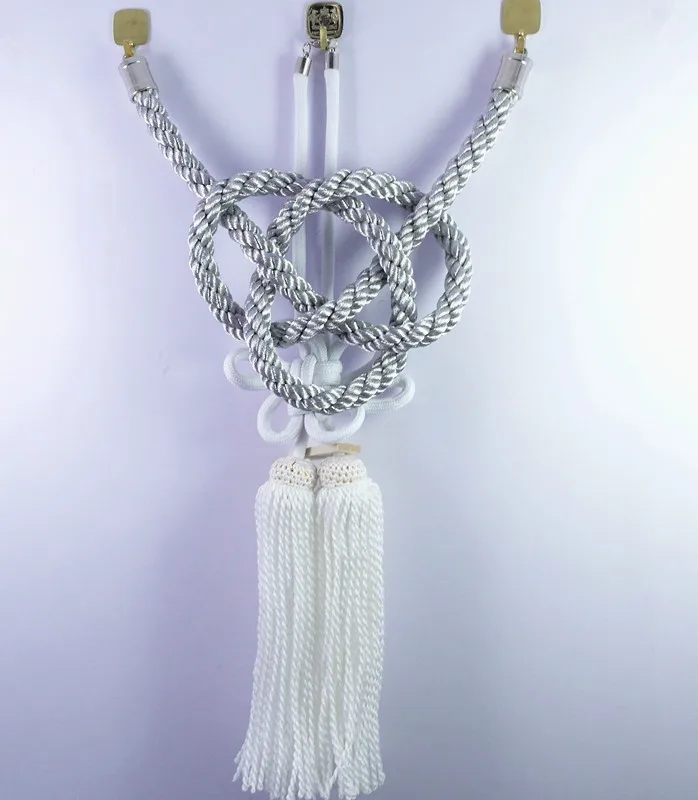 

ONE SET JP JUNCTION PRODUCE CAR SILVERY GOLD KIN TSUNA ROPE WHITE FUSA KIKU KNOTS FOR CAR REARVIEW MIRROR LUCKY CHINESE KNOTS