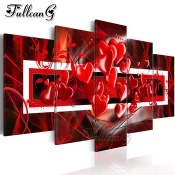 

FULLCANG 5pcs/set red heart diy diamond painting full square/round drill mosaic embroidery sale romantic love needlework FC1384