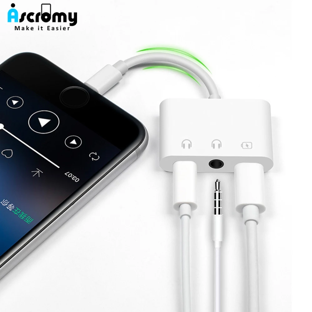 Goedkoop Ascromy Splitter Adapter Voor iPhone 7 7 Plus X Xs Max Xr 8 Pin naar 3.5mm 8pin Oortelefoon Hoofdtelefoon jack Audio Charger Kabel Adapter