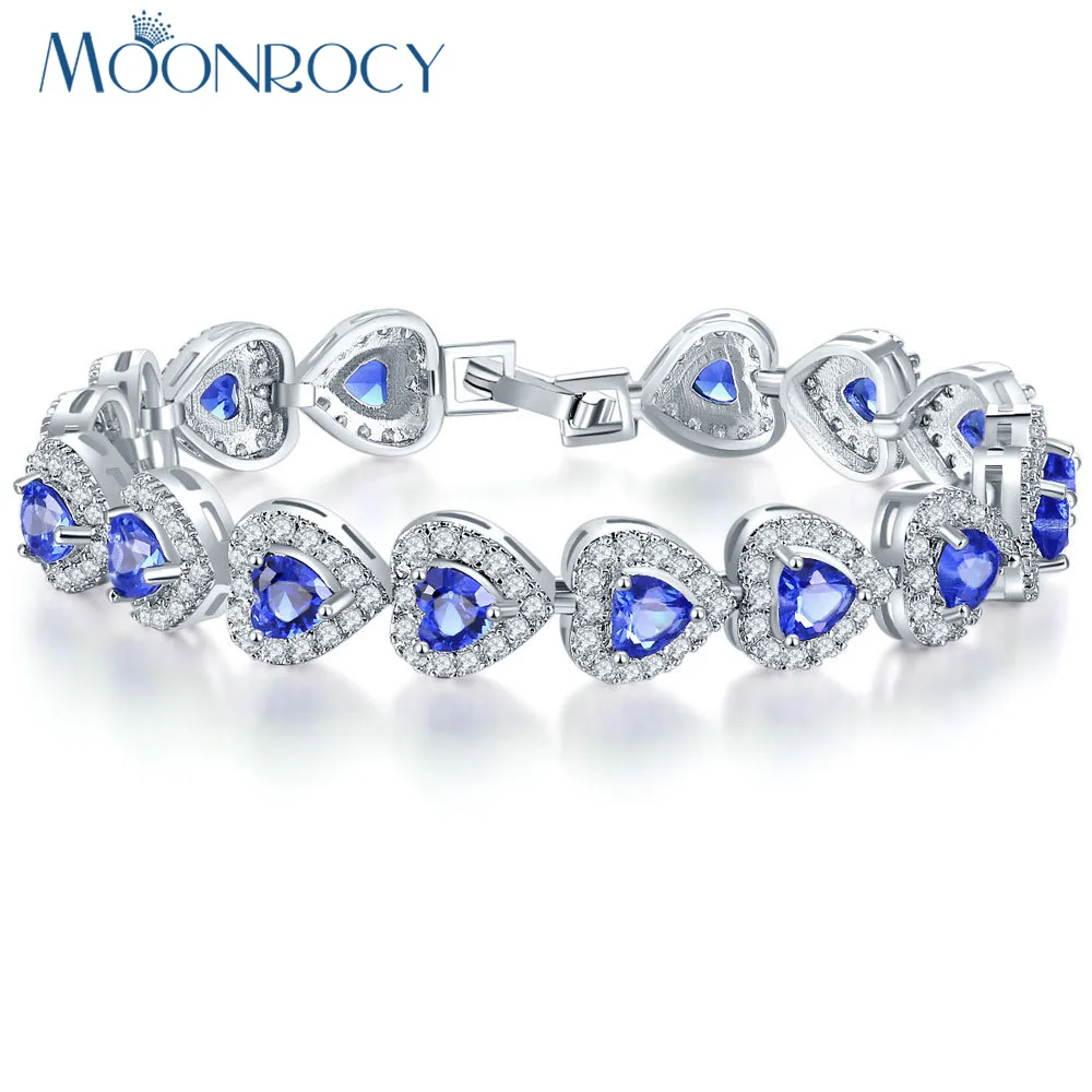 MOONROCY Серебряный Цвет кубического циркония CZ Кристалл браслет Модные украшения для Для женщин подарок для девочек