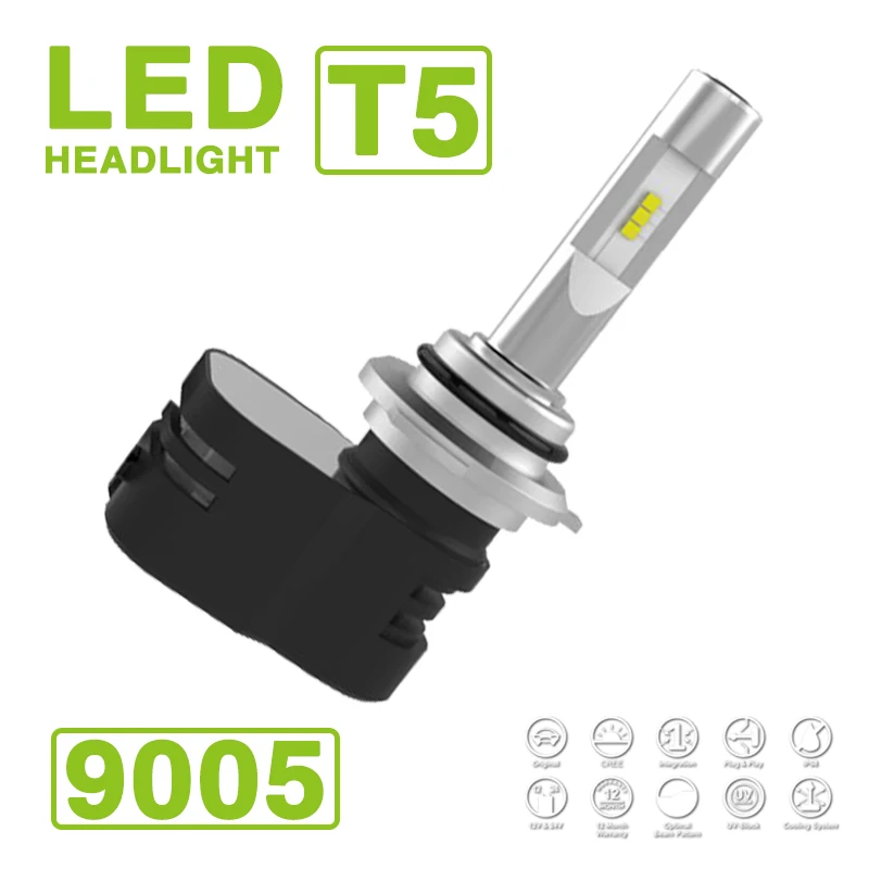 2017 9005 HB3 Turbine T5 LED Headlight Headlamp Bulb Kit 60W 9600LM CSP Y19 LED Chips
