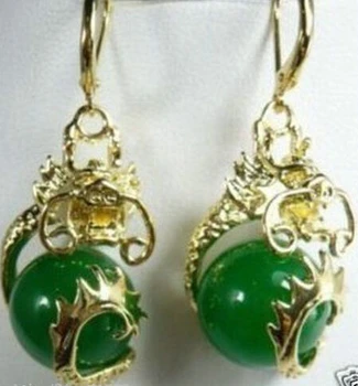 

ry00661 Jewelry Gold Plated tibet green jade & dragon Earring