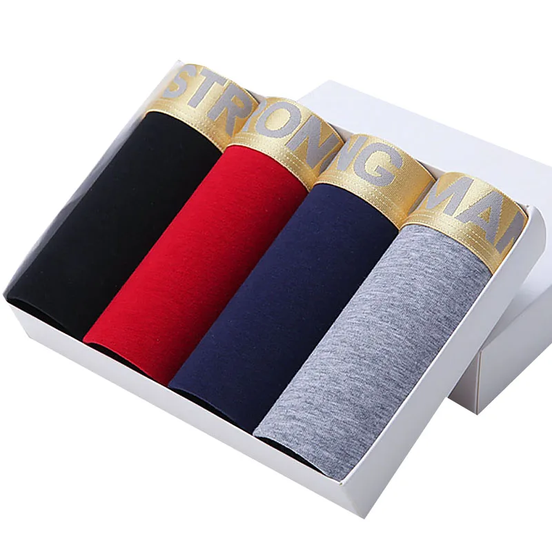 

LANGSHA Boxers Mens 4PCS\LOT Underwear Soft Boxers Cotton Boxer Men Solid Boxer Shorts Plus Size Comfort Men Underpants Branding