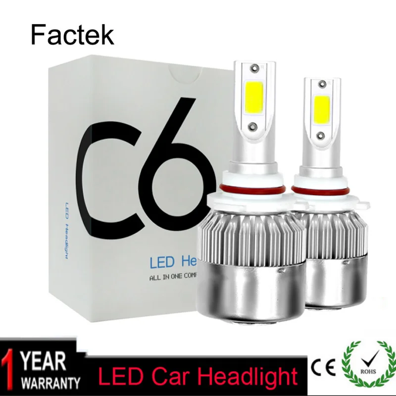 

Factek 2PCS High Power LED 72W 7600LM 6000k Super White Bulbs C6 H1 H3 H7 9005 9006 H11 H4 Led Headlight For Fog Car Headlight