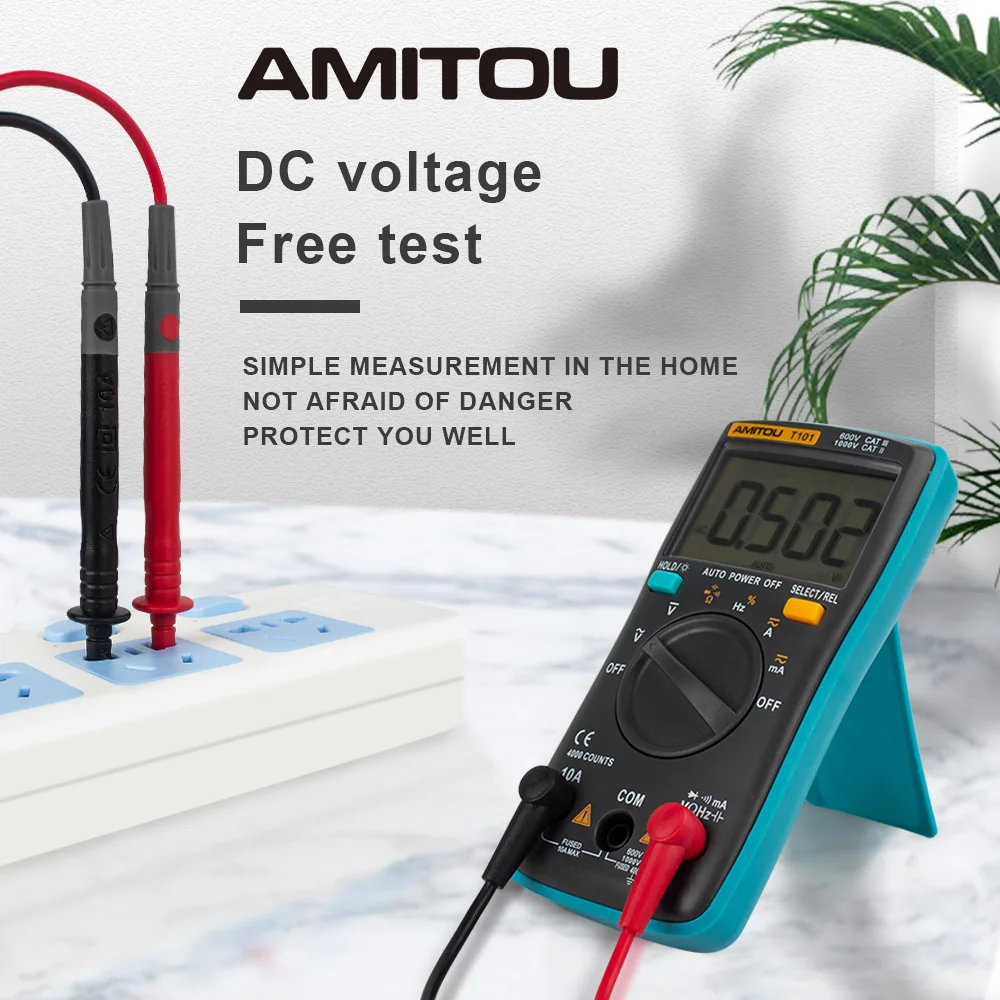 Amitou T101 ЖК-дисплей цифровой мультиметр с подсветкой AC/DC Напряжение ток миллиампер сопротивление, частота преобразования зуммер тестер синий