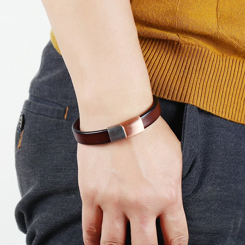 NIUYITID Bracelets & Bangles Mens Women Leather Bracelets 2018 Stainless Steel Buckle Male Rope Chain Wholesale Jewelry (3)