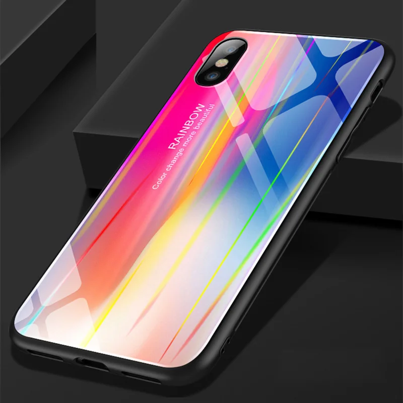 for iPhone X Xs MAX XR Case Discolor 6 6s 9H Tempered