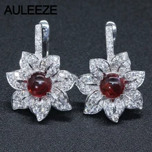14K White Gold Drop Earrings For Women Round Cut Natural Garnet Natural Real Diamond Gemstone Jewelry Wedding Engagement Earring