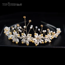 TOPQUEEN HP156 Свадебные украшения для волос невесты с перламутровым жемчугом и кристаллами и алмазная тиара свадебная корона аксессуары оптом