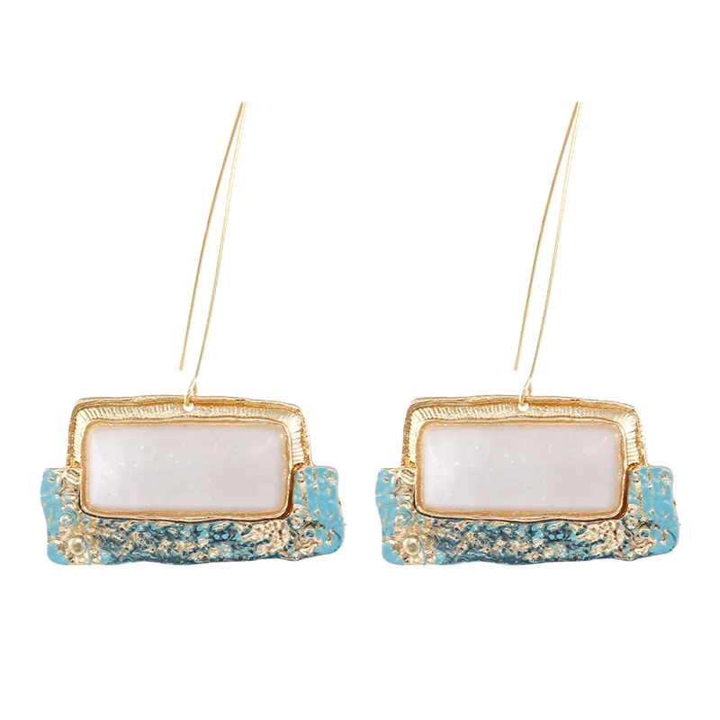 

AmorcomeVintage White Stone Drop Earrings For Women Geometry ZA Irregular Earings Wedding Pendientes Trend Fashion Jewelry