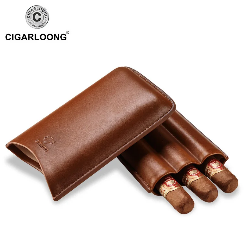 

CIGARLOONG Travel Cigar Case Cigar Moisturizing Set Portable Fit 3 sticks Portable Mini Humidor Case with Gift Box CF-0402