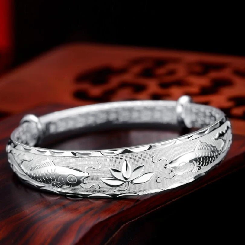 

Fashion Jewelry Silver Color Bracelets Bangles Pisces Lotus Bracelets For Women Fashionable Mother Silver Bracelet