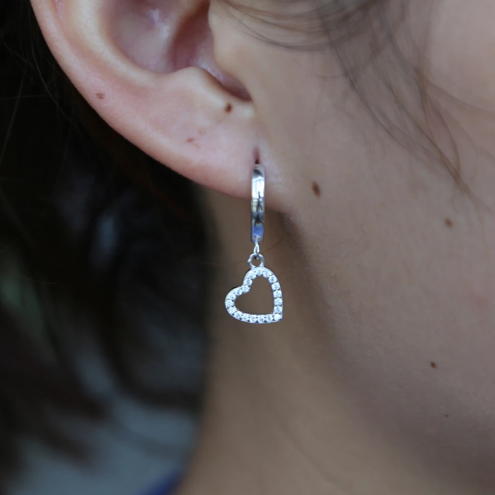 

Free shipping delicate Sweet cz Heart Earring Drops Dangle in 925 sterling silver statment korean earring cz paved elegant earr