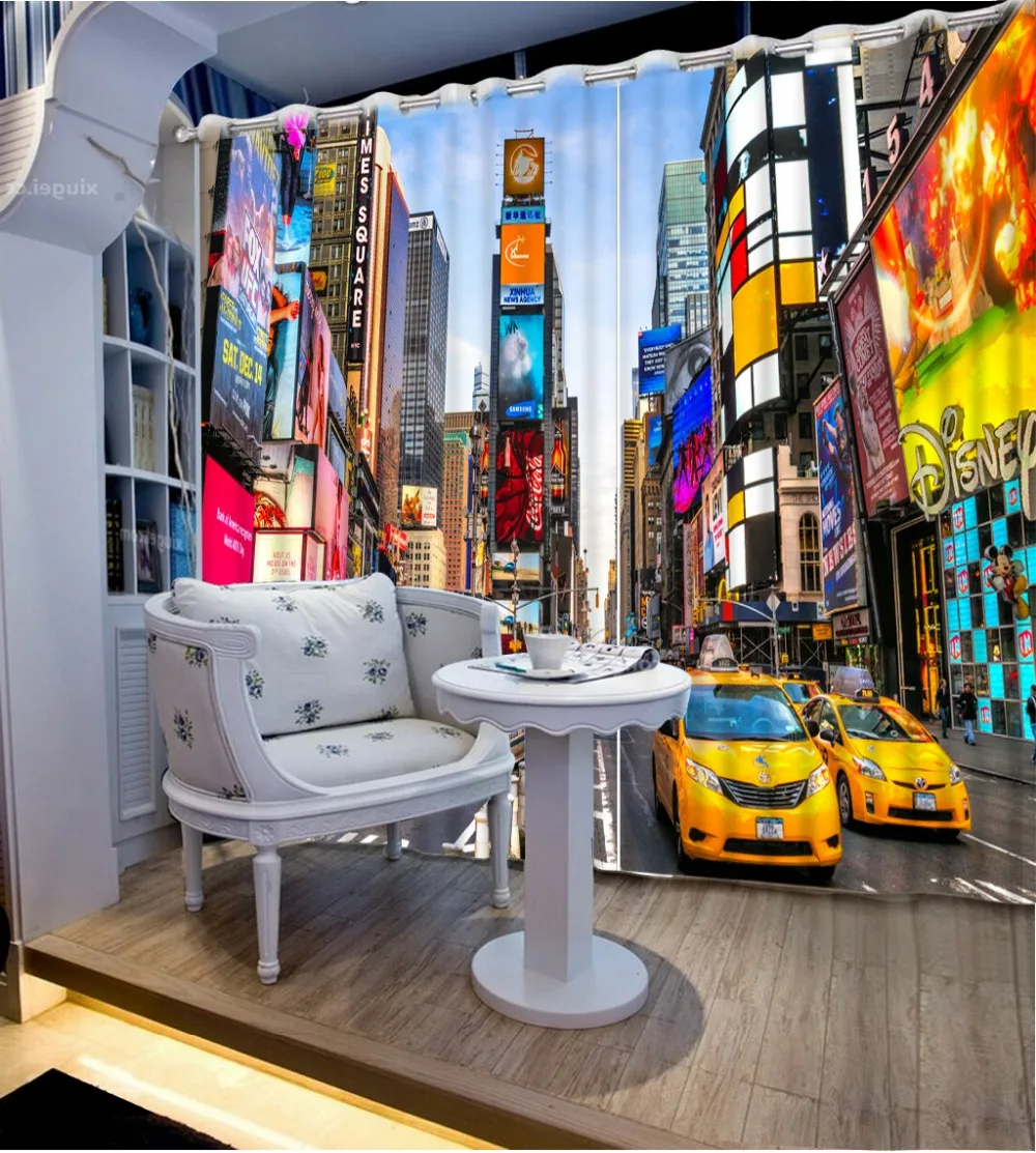

High Quality Costom curtains living room window colorful building 3d curtains colorful window curtains