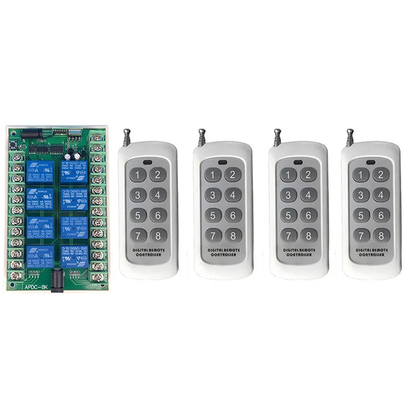 

500m DC 2V 24V 8CH 8 CH Wireless Remote Control LED Light Switch Relay Output Radio RF Transmitter And 315/433 MHz Receiver