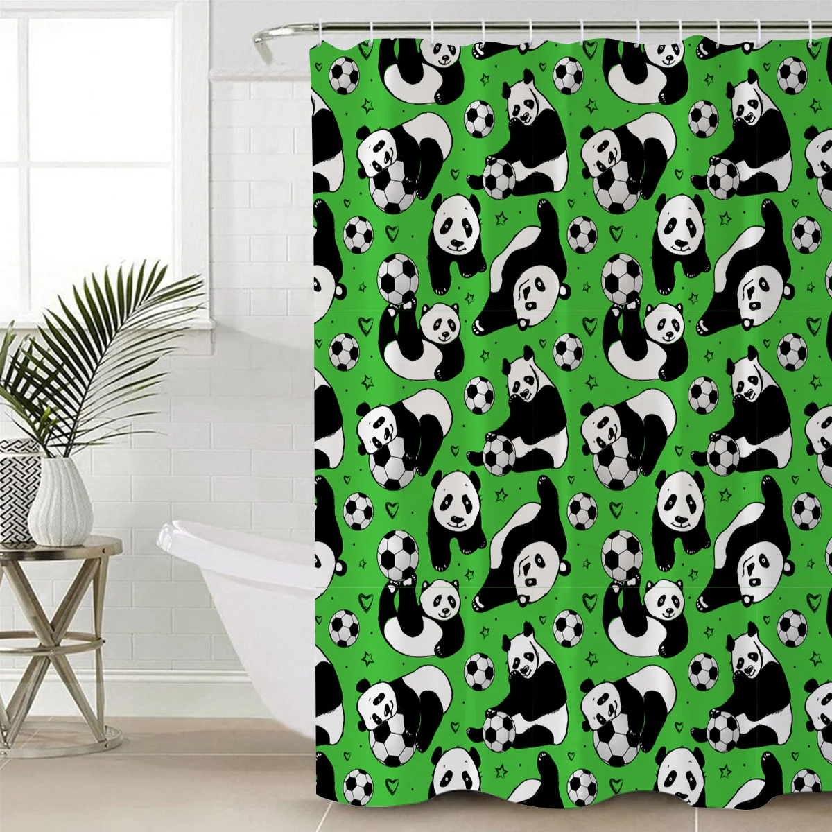 Qualibuy дом магазин панда фон зеленый Азиатский футбол игра Ванная Комната Занавески для душа ткань занавески для ванной комнаты