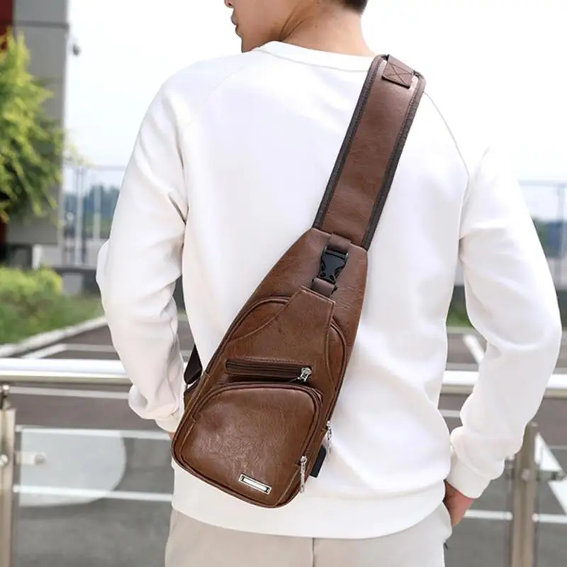 Мужской роскошный нагрудный пакет для мужчин, зарядка через usb, нагрудные сумки для подростков, стильный нагрудный пакет из искусственной кожи, сумка через плечо