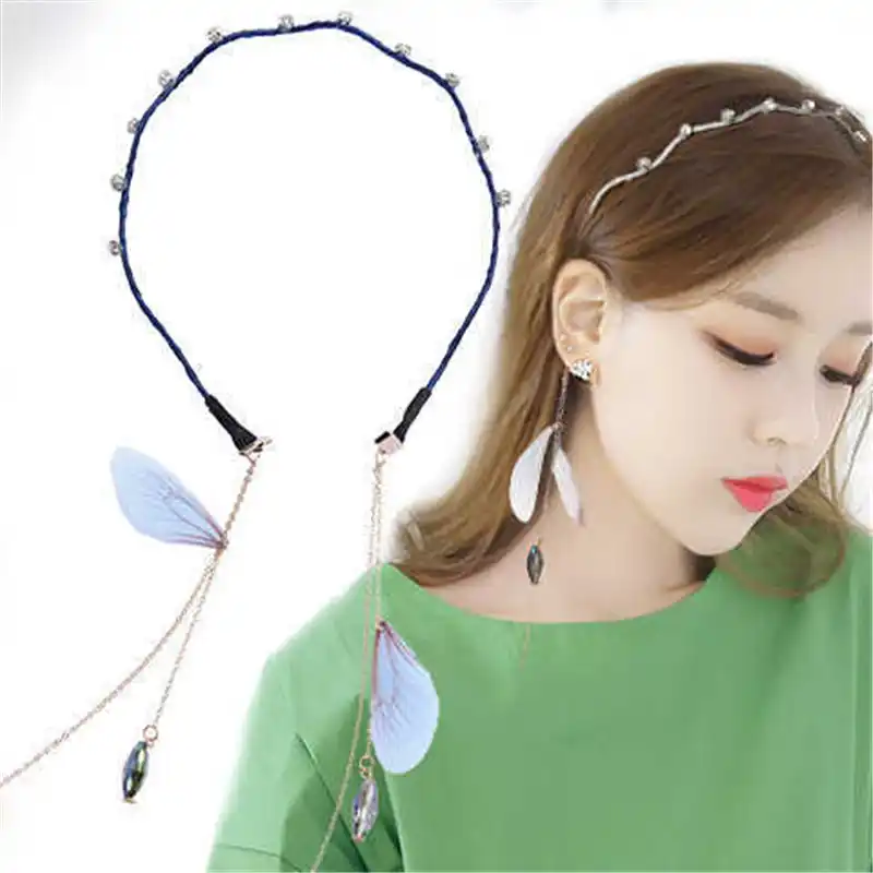 Girl retro tassel fake earring hair hoop bands holder headband accessories