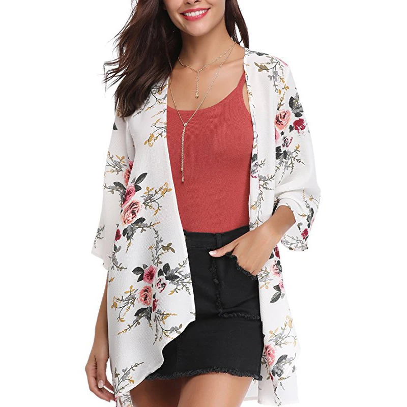 

Women Floral Lace Floral Cardigan Long Sleeve Beach Kimono Cardigan Long Tops