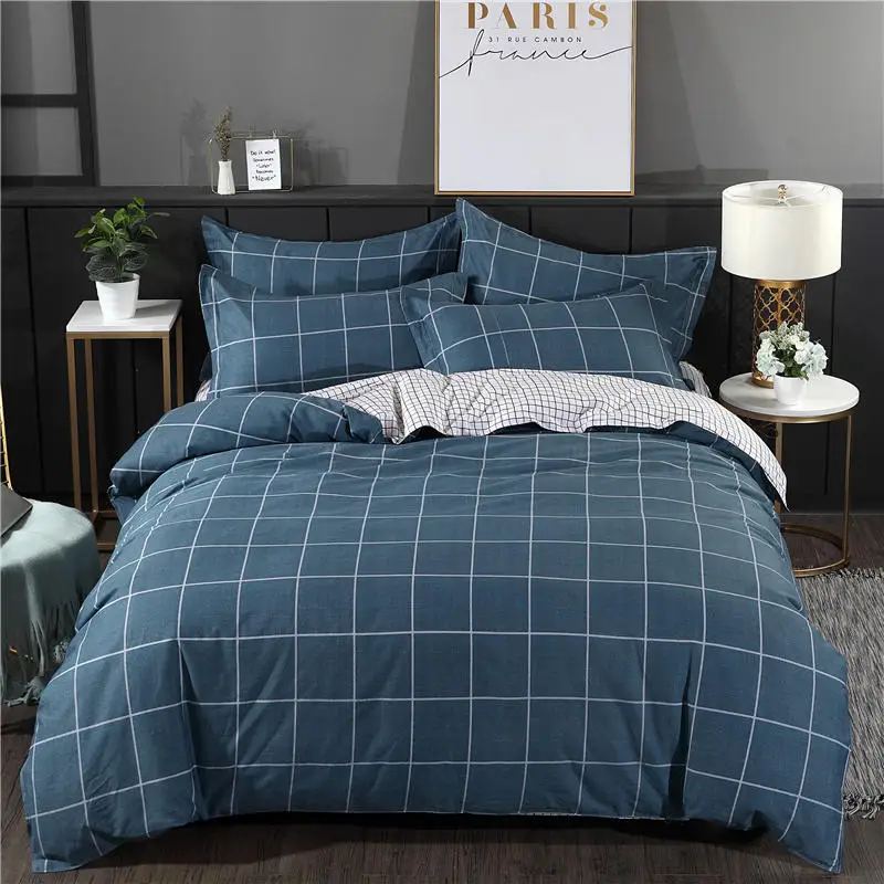 Us 16 8 40 Off Dark Blue Lattice Bedding Set Pure Cotton Bed Set Luxury Duvet Cover Set Bed Sheet Pillowcases Twin Queen King Size Bed In Bedding