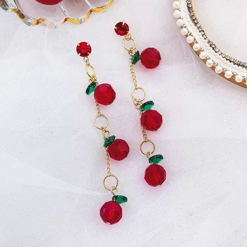

New Arrival Crystal Trendy Water Drop Women Dangle Earrings Red Long Tassels Earrings Fashion Eardrop Female Jewelry