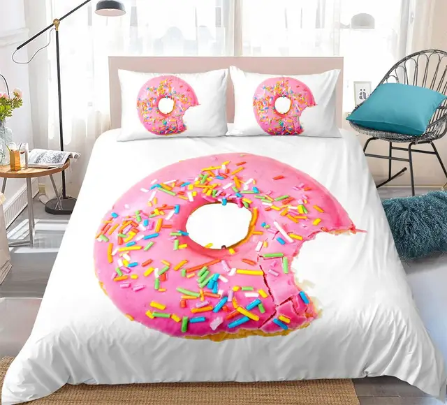 Donut Bedding set Pink girl Duvet cover set Dessert Bed line Queen