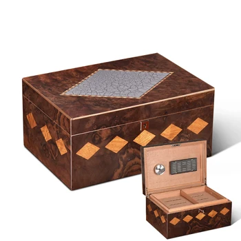 

Classic Double-deck Piano Finish Cigar Humidor Nice Storage Box with Moisture Meter Moisturizing Device