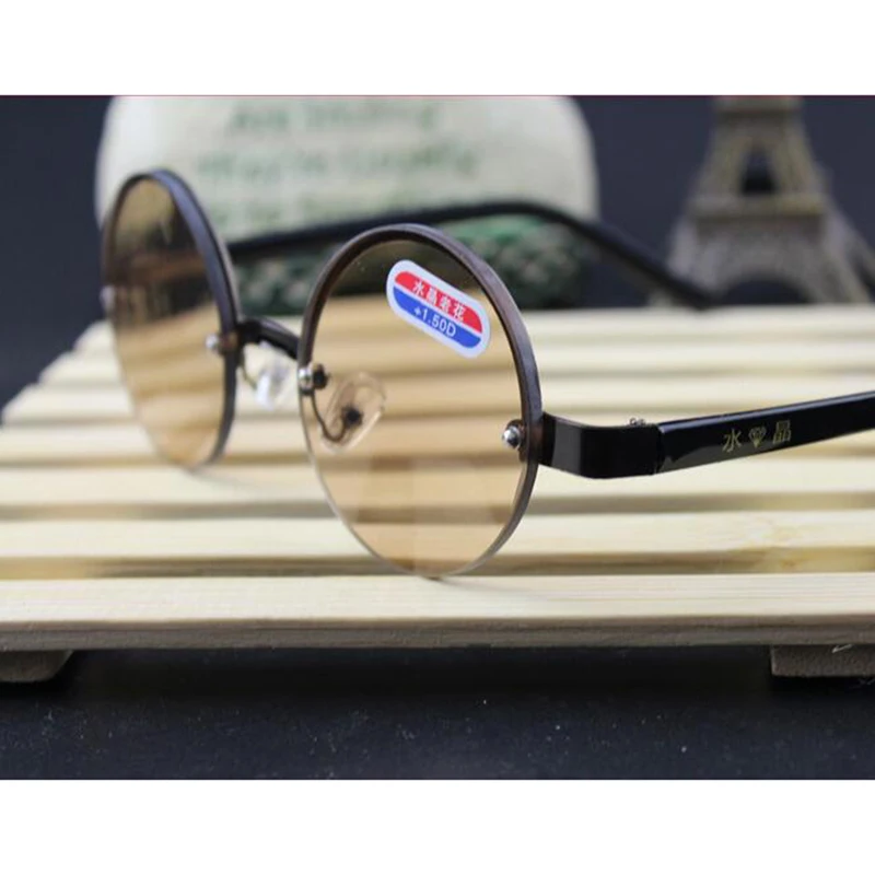 

Crystal Glasses Retro Round Metal Frame Reading Glasses Brown lenses Glasses magnifier Optical Glass for Men and Women Oculos A1