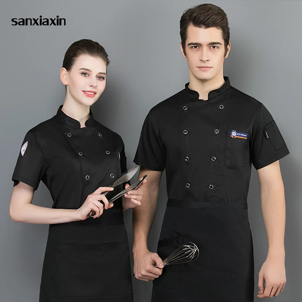 

unisex Food Service Restaurant hotel Kitchen chef Uniform short sleeved Chef cotton Breathable Kitchen work clothes Chef Jackets