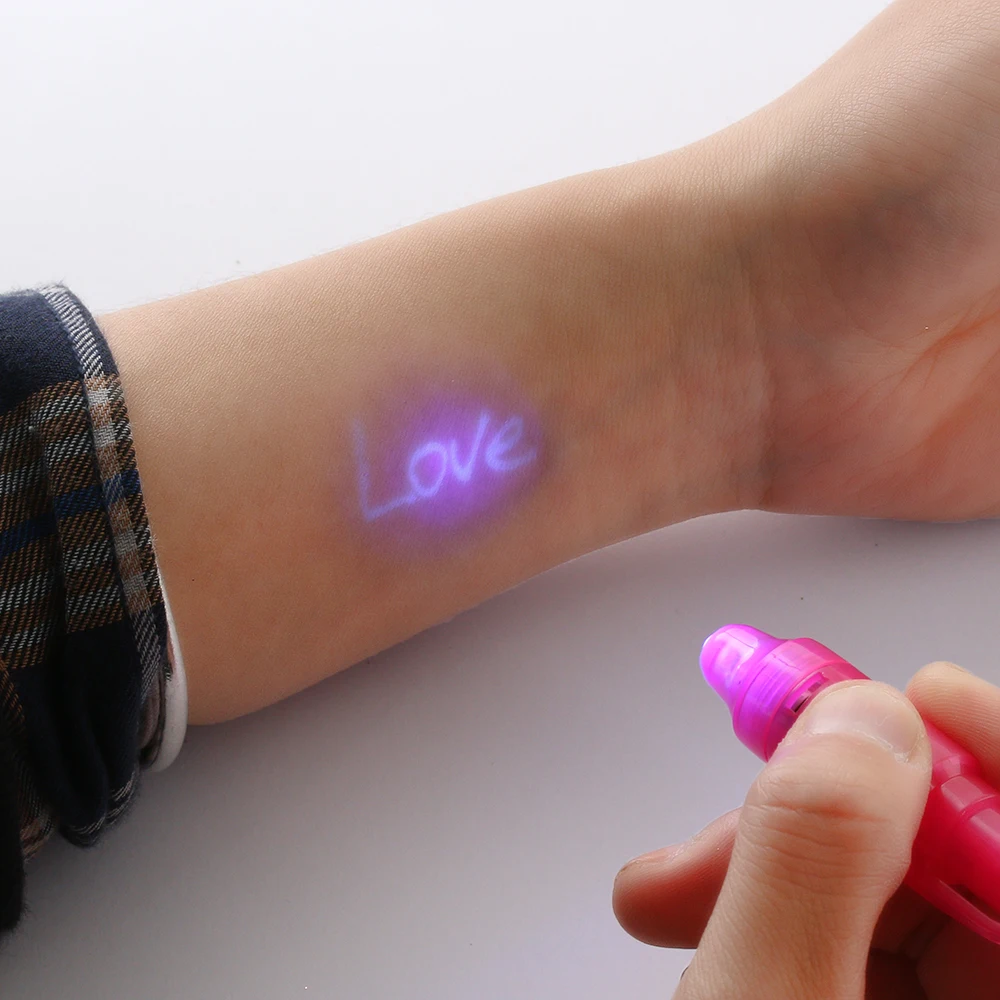 

2Pcs 2 In 1 Invisible Ink Pen Built In UV Light Magic Secret Message Gadget Check Money Stationery Pens Random Color