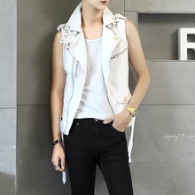 Мужской индивидуальный костюм кожаный жилет с заклепками одежда из полиуретана Мужская мотоциклетная одежда тренд певицы представление m-xxl