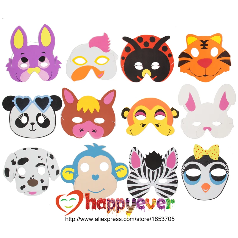 

12PCS Assorted EVA Foam Animal Masks for Kids Birthday Party Favors Dress Up Costume Zoo Jungle Party Supplies