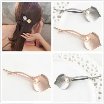 

2pcs/set Fashion Woman Metal Leaf Hair Clips Pearl Hairpin Beautiful And Elegant Girls barrettes Hair Accessories