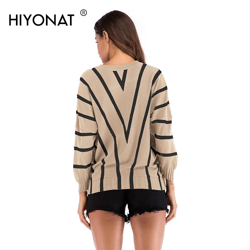 Hiyonat Elegant V-neck Sweaters Women 2019 Fashion Loose Fit Pullover Western Campus Pull Femme Autumn Basic Casual Jumper