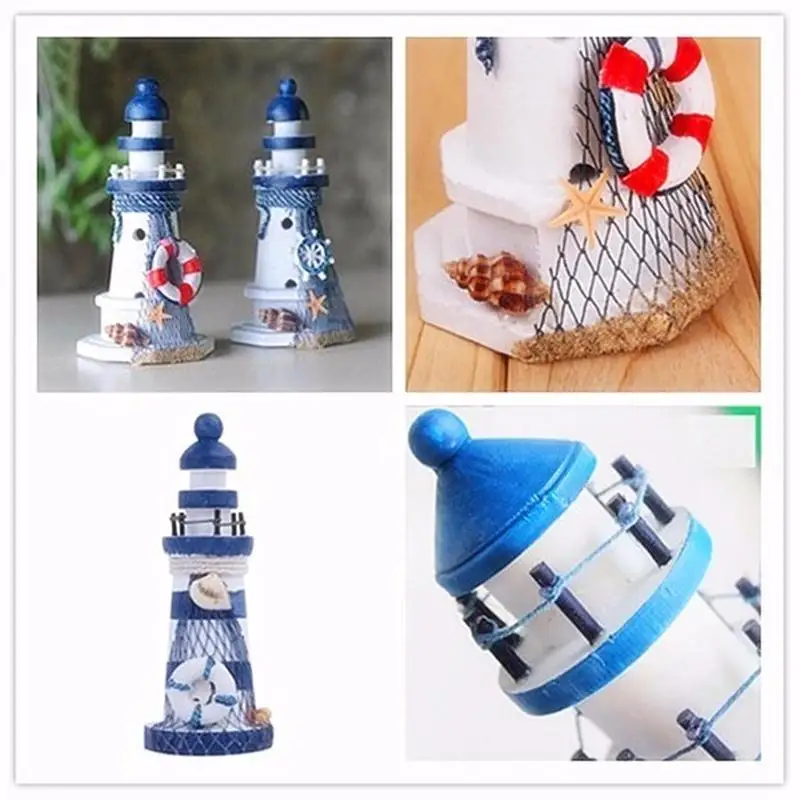 

Nautical Wood Wooden Lighthouse Beacon Tower Beach Starfish Shell Home Room Bedroom DIY Decorative Crafts Ornament Gift