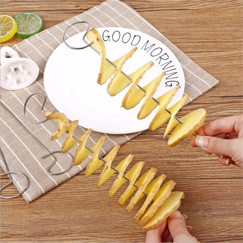 

1set string Rotate Potato Slicer Stainless Steel +Plastic Twisted Potato Slice Cutter Spiral DIY Manual Creative D2