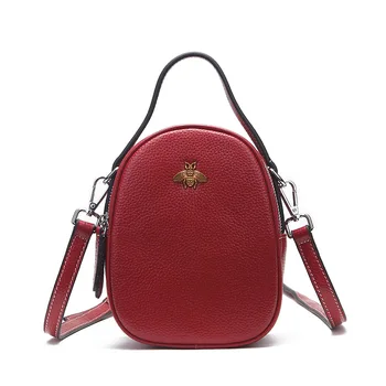 

Women's mini zipper bags metal bee cute small tote bag genuine leather girl's purse summer crossbody bag