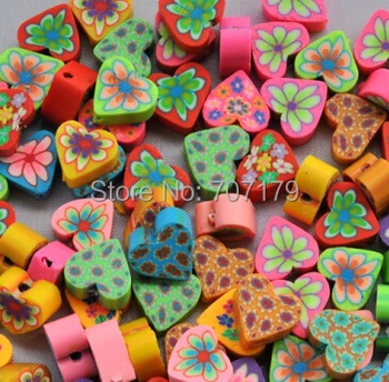 

200pcs/Lot, Free Shipping Good Quality Assorted Colors 6mm Heart Slices Polymer Clay Beads