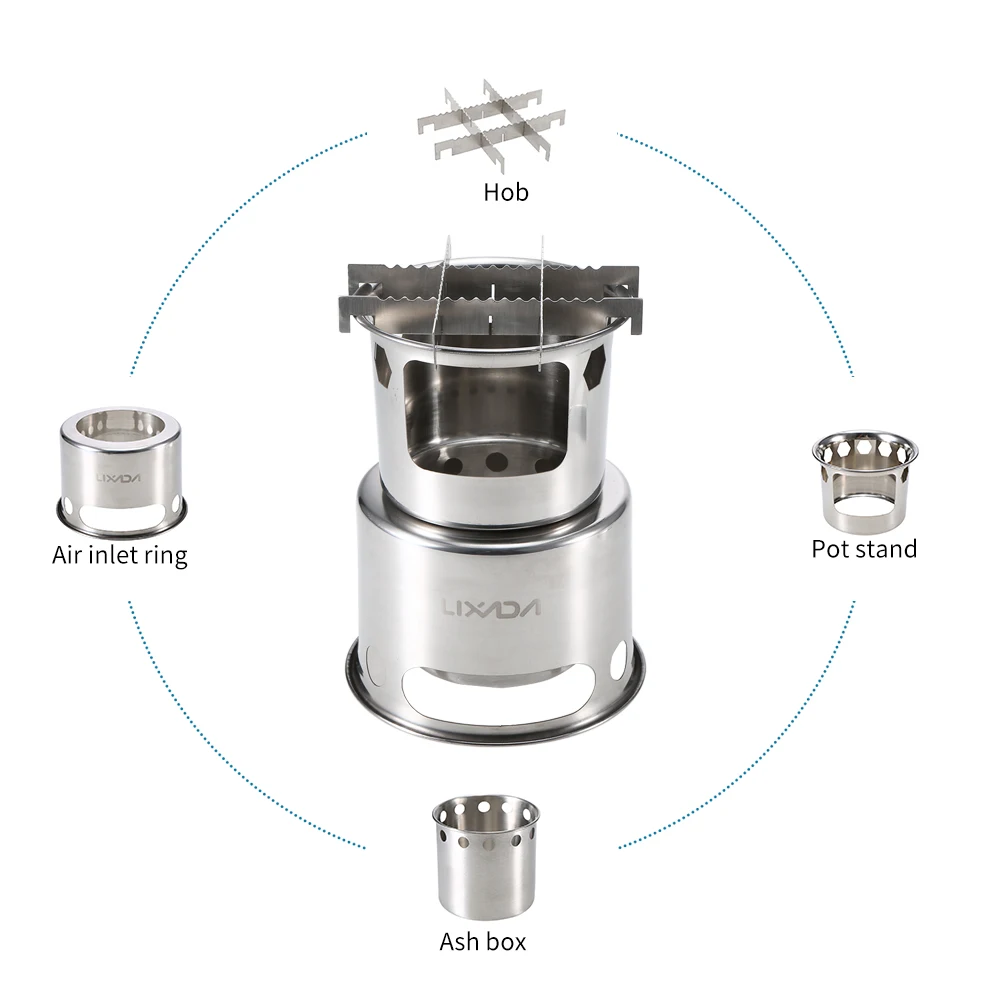 Портативная Складная дровяная плита Lixada, легкая плита из нержавеющей стали для пикника, кемпинга, приготовления пищи, портативная дровяная плита