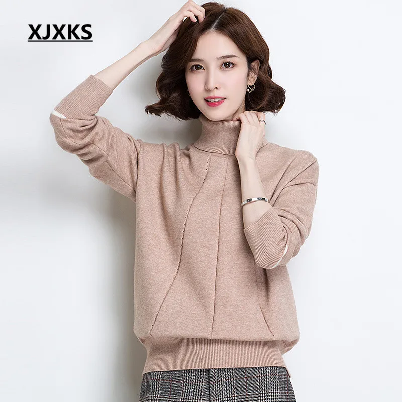 

XJXKS Winter tops 2018 new high neck sweater women loose large size comfortable warm thick women knitted sweater pullover